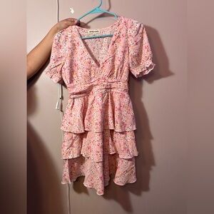 Inspired Hearts Pink Floral Sundress with Ruffle Trim